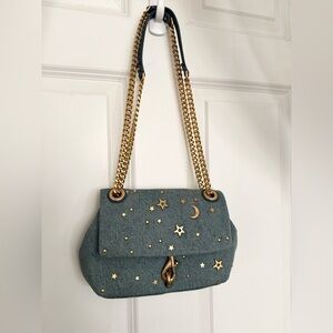 Edie Crossbody With Celestial Studs in blue denim
